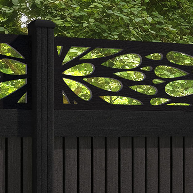 Virtis Blossom Fence Panel - Dark Oak - with our aluminium posts