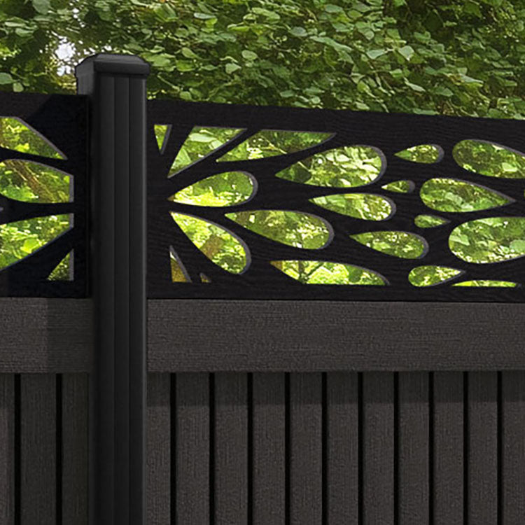 Virtis Blossom Fence Panel - Dark Oak - with our aluminium posts
