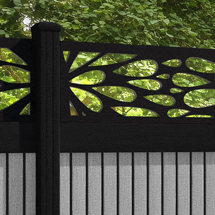 Virtis Blossom Fence Panel - Light Grey - with our aluminium posts