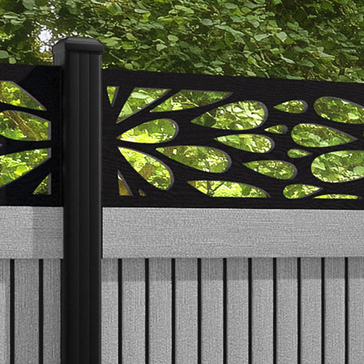 Virtis Blossom Fence Panel - Light Grey - with our aluminium posts
