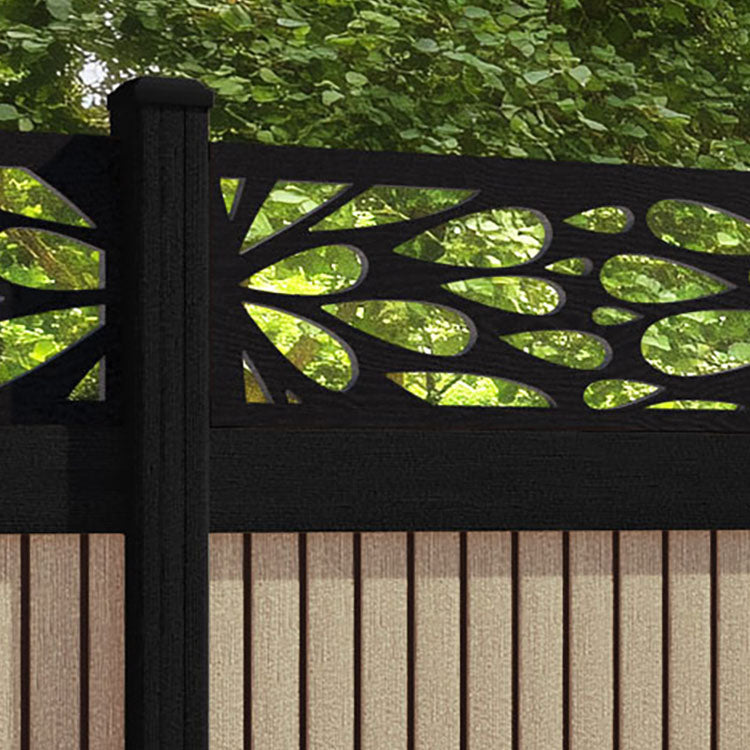Virtis Blossom Fence Panel - Light Oak - with our aluminium posts