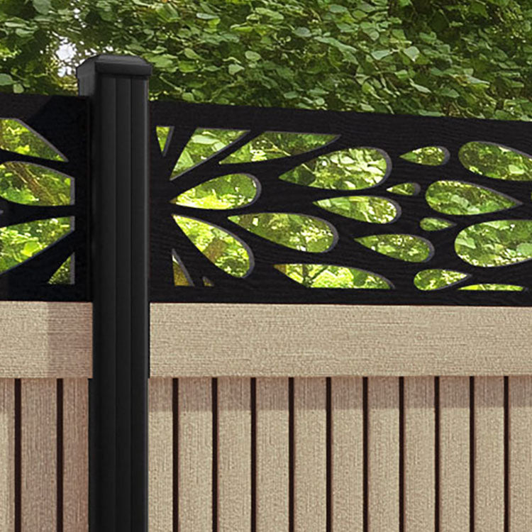 Virtis Blossom Fence Panel - Light Oak - with our aluminium posts