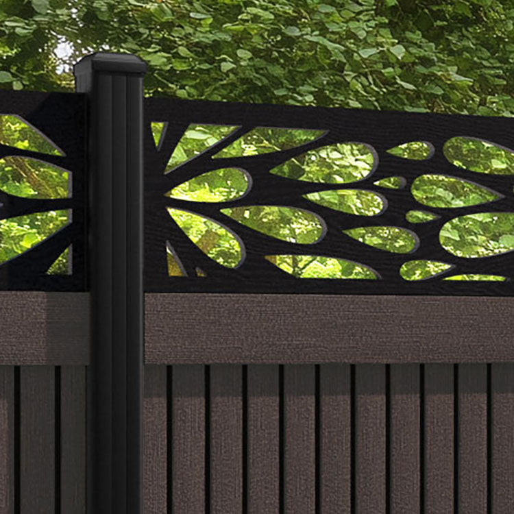 Virtis Blossom Fence Panel - Mid Brown - with our aluminium posts