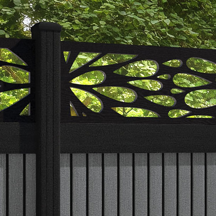 Virtis Blossom Fence Panel - Mid Grey - with our aluminium posts