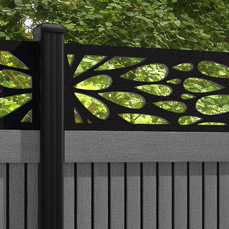 Virtis Blossom Fence Panel - Mid Grey - with our aluminium posts