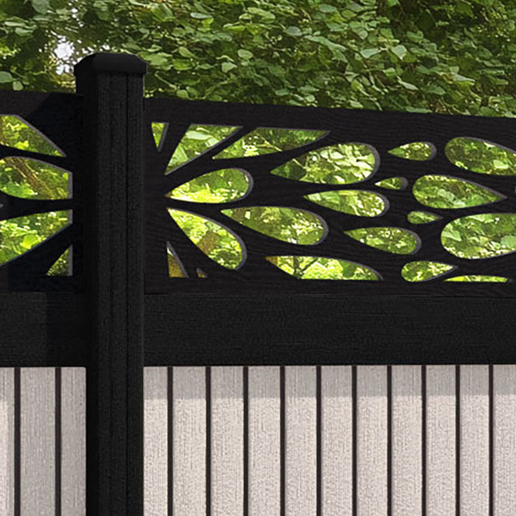 Virtis Blossom Fence Panel - Mid Stone - with our aluminium posts