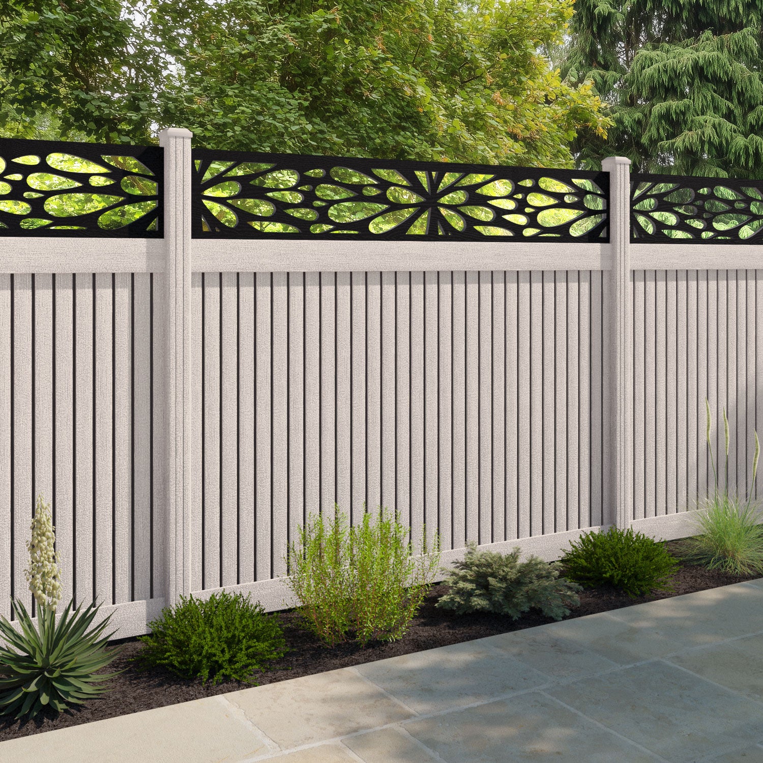 Virtis Blossom Fence Panel - Mid Stone - with our composite posts