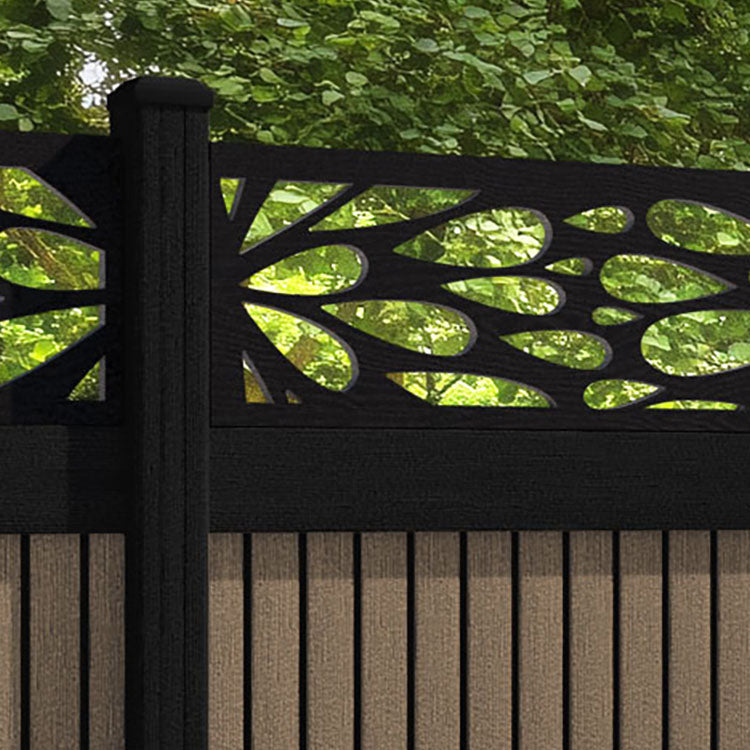 Virtis Blossom Fence Panel - Teak - with our aluminium posts
