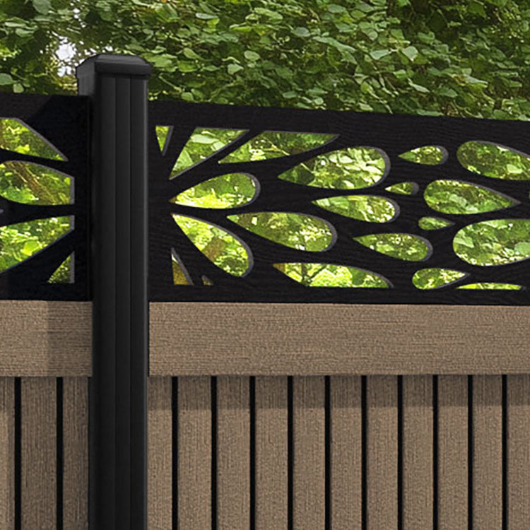 Virtis Blossom Fence Panel - Teak - with our aluminium posts