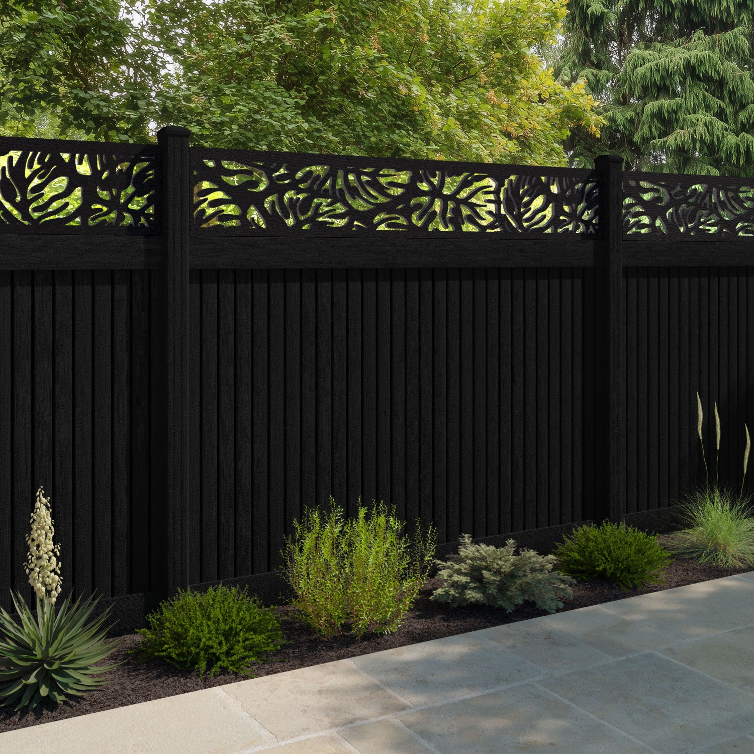 Virtis Botanic Fence Panel - Black - with our composite posts