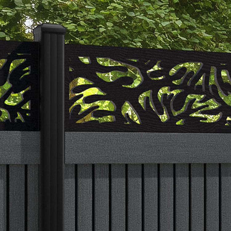 Virtis Botanic Fence Panel - Dark Grey - with our aluminium posts