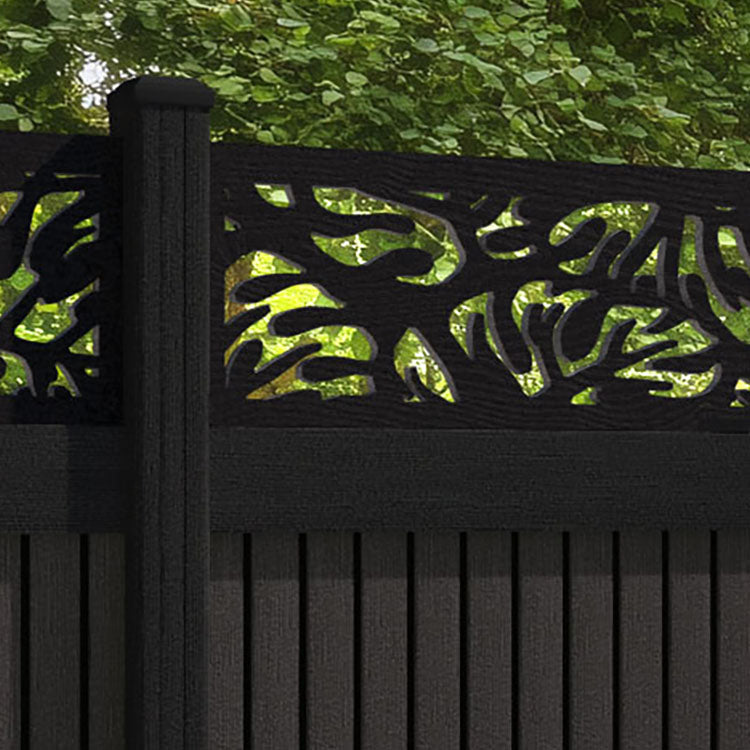 Virtis Botanic Fence Panel - Dark Oak - with our aluminium posts