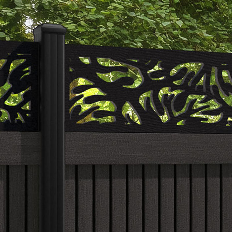 Virtis Botanic Fence Panel - Dark Oak - with our aluminium posts