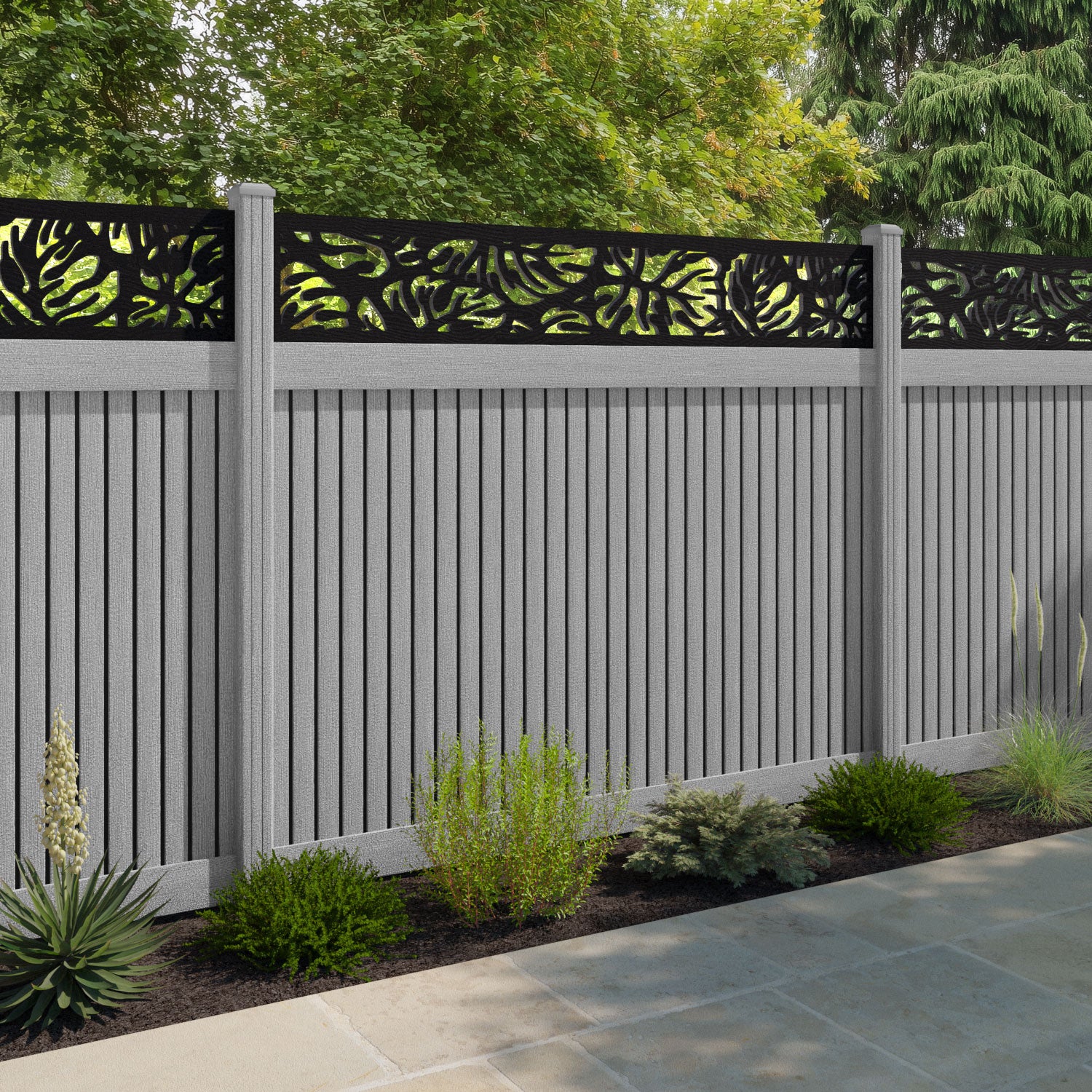 Virtis Botanic Fence Panel - Light Grey - with our composite posts