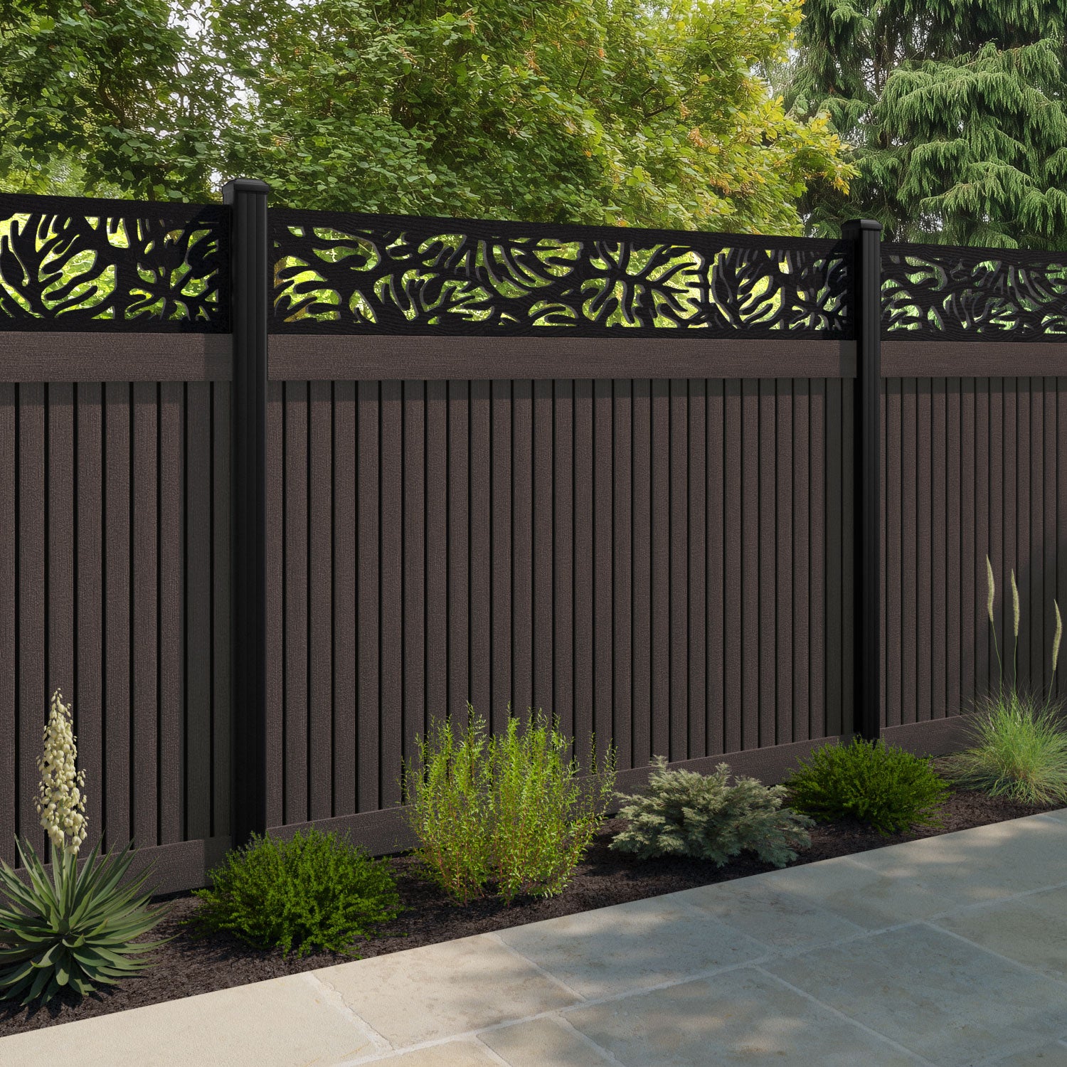 Virtis Botanic Fence Panel - Mid Brown - with our composite posts