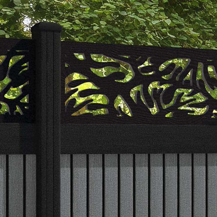 Virtis Botanic Fence Panel - Mid Grey - with our aluminium posts