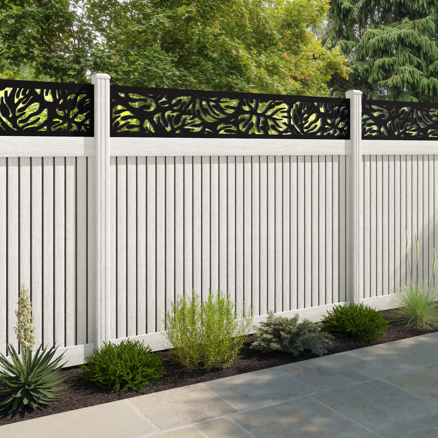 Virtis Botanic Fence Panel - Light Stone - with our composite posts