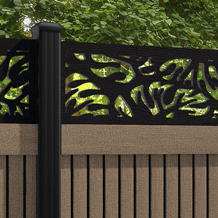 Virtis Botanic Fence Panel - Teak - with our aluminium posts