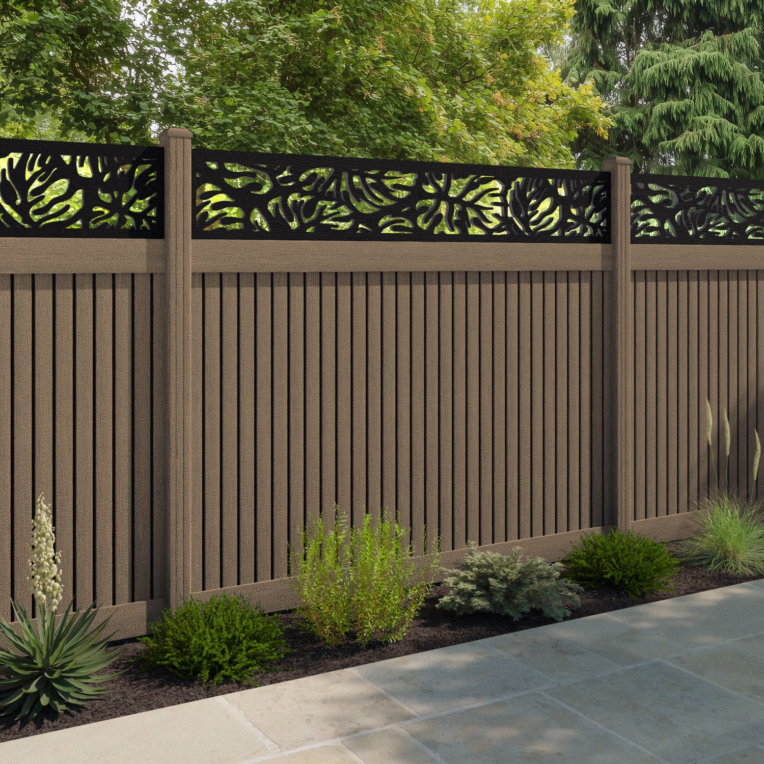 Virtis Botanic Fence Panel - Teak - with our composite posts