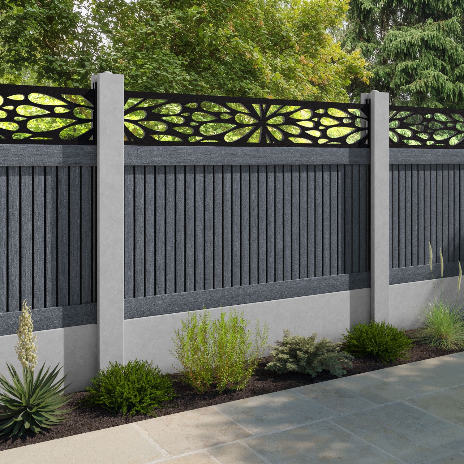 Virtis Blossom Fence Panel - Anthracite - for existing concrete posts