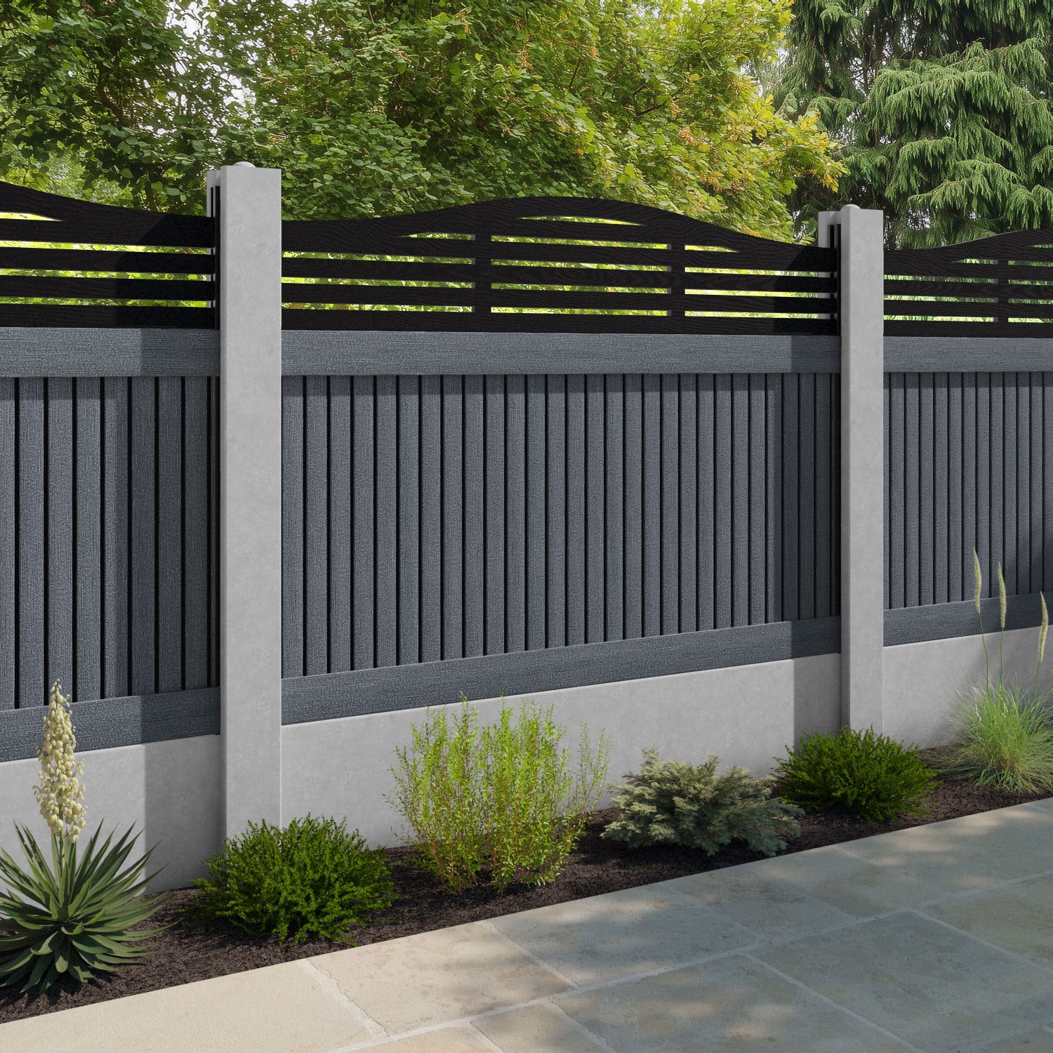 Virtis Aspen Curved Top Fence Panel - Anthracite - for existing concrete posts
