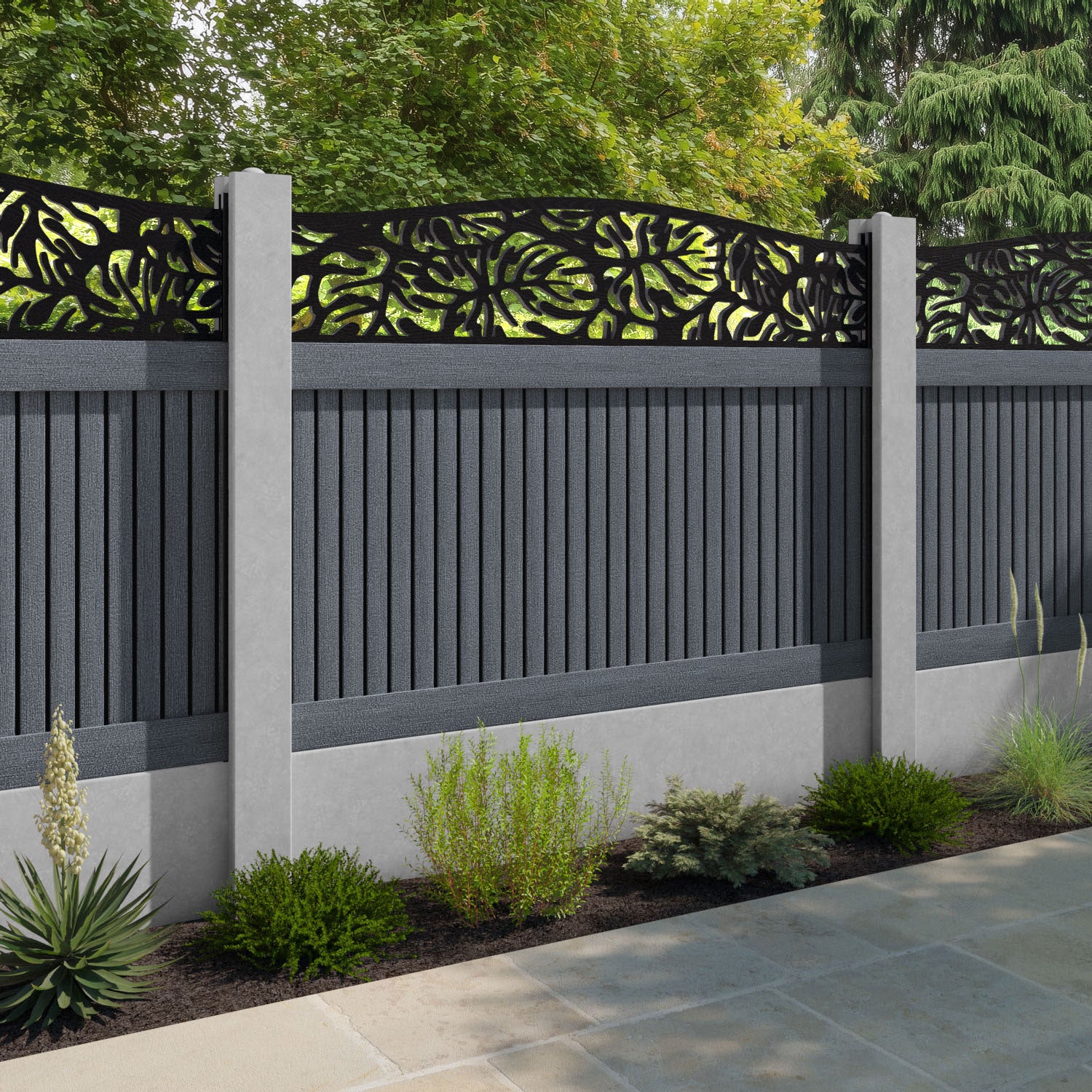 Virtis Botanic Curved Top Fence Panel - Anthracite - for existing concrete posts