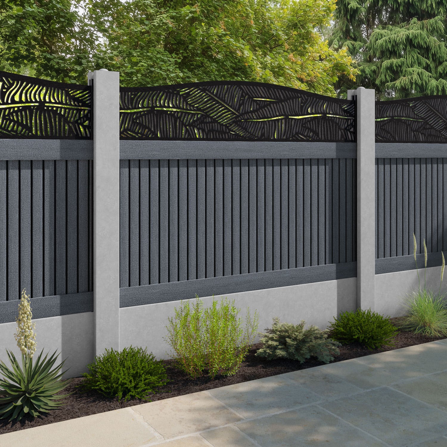 Virtis Feather Curved Top Fence Panel - Anthracite - for existing concrete posts