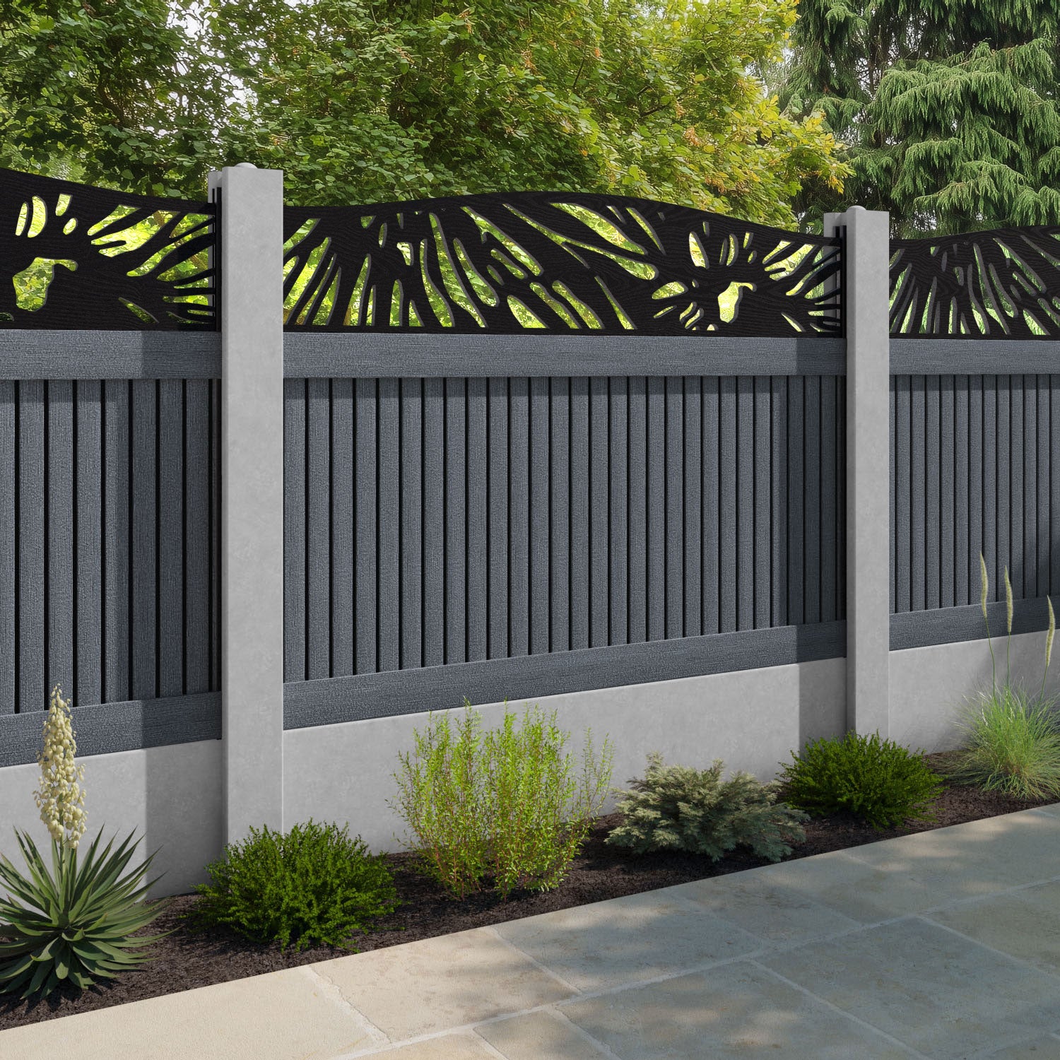Virtis Poppy Curved Top Fence Panel - Anthracite - for existing concrete posts