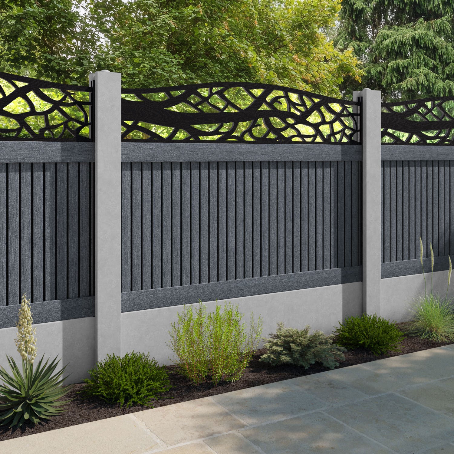 Virtis Twilight Curved Top Fence Panel - Anthracite - for existing concrete posts