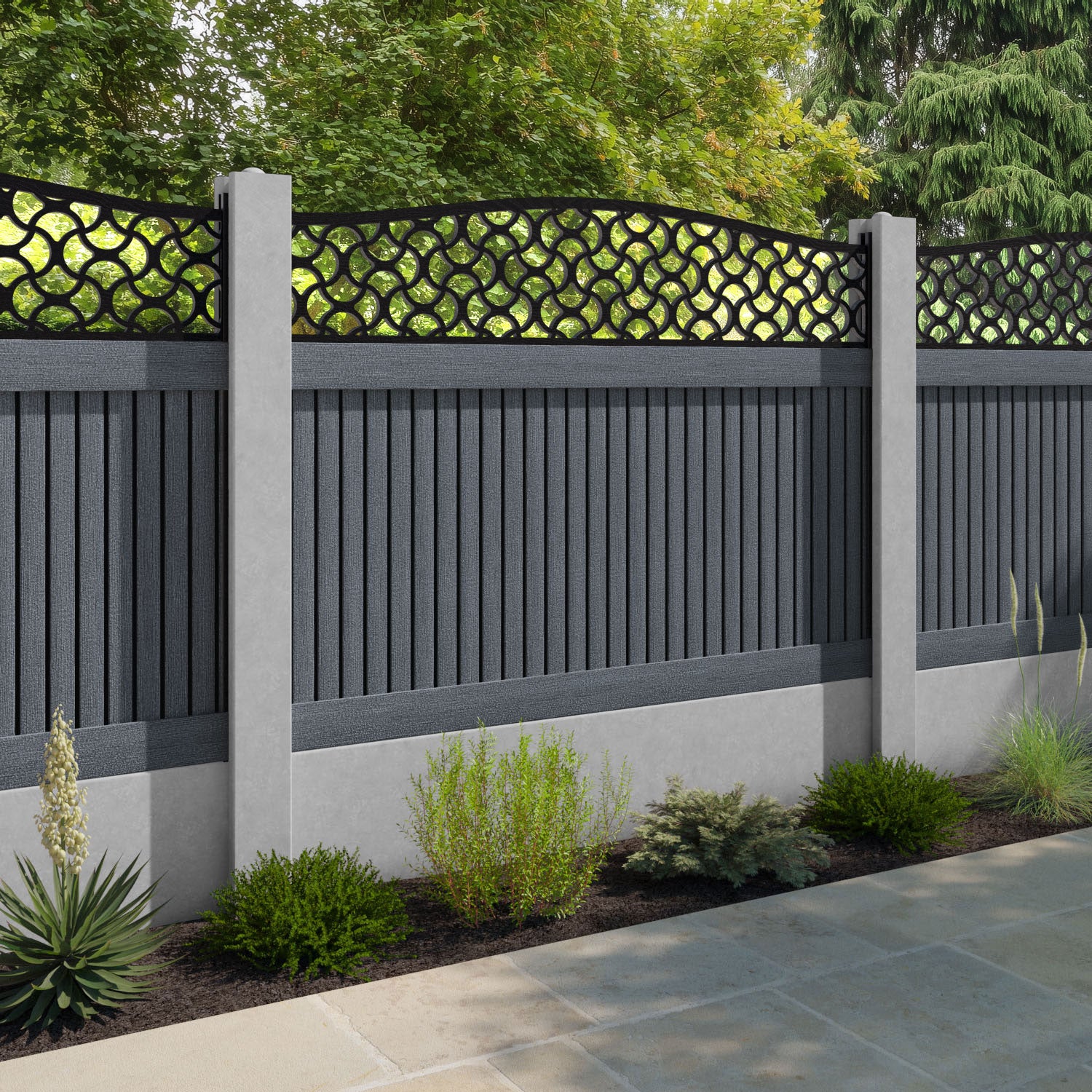 Virtis Vida Curved Top Fence Panel - Anthracite - for existing concrete posts