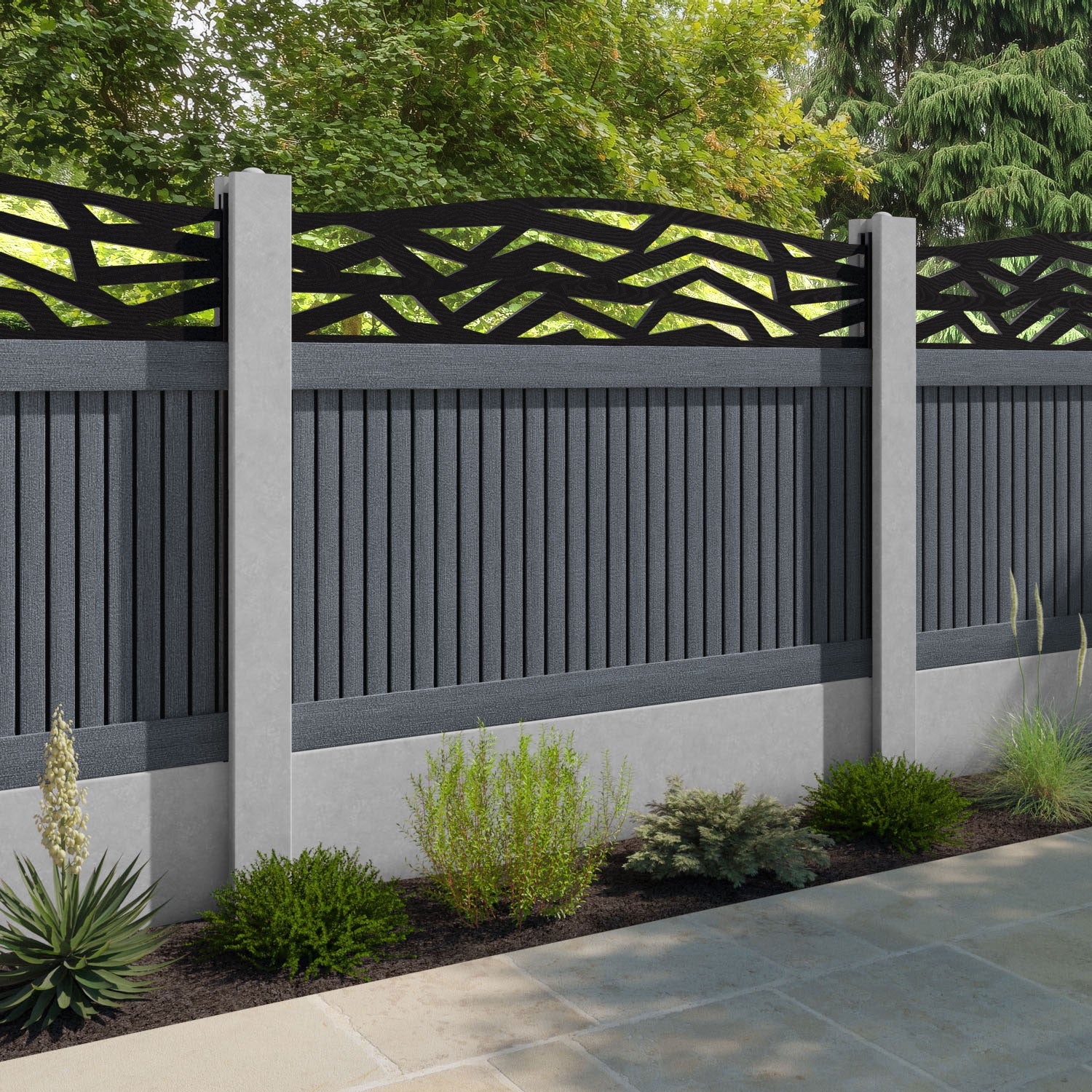 Virtis Zenith Curved Top Fence Panel - Anthracite - for existing concrete posts