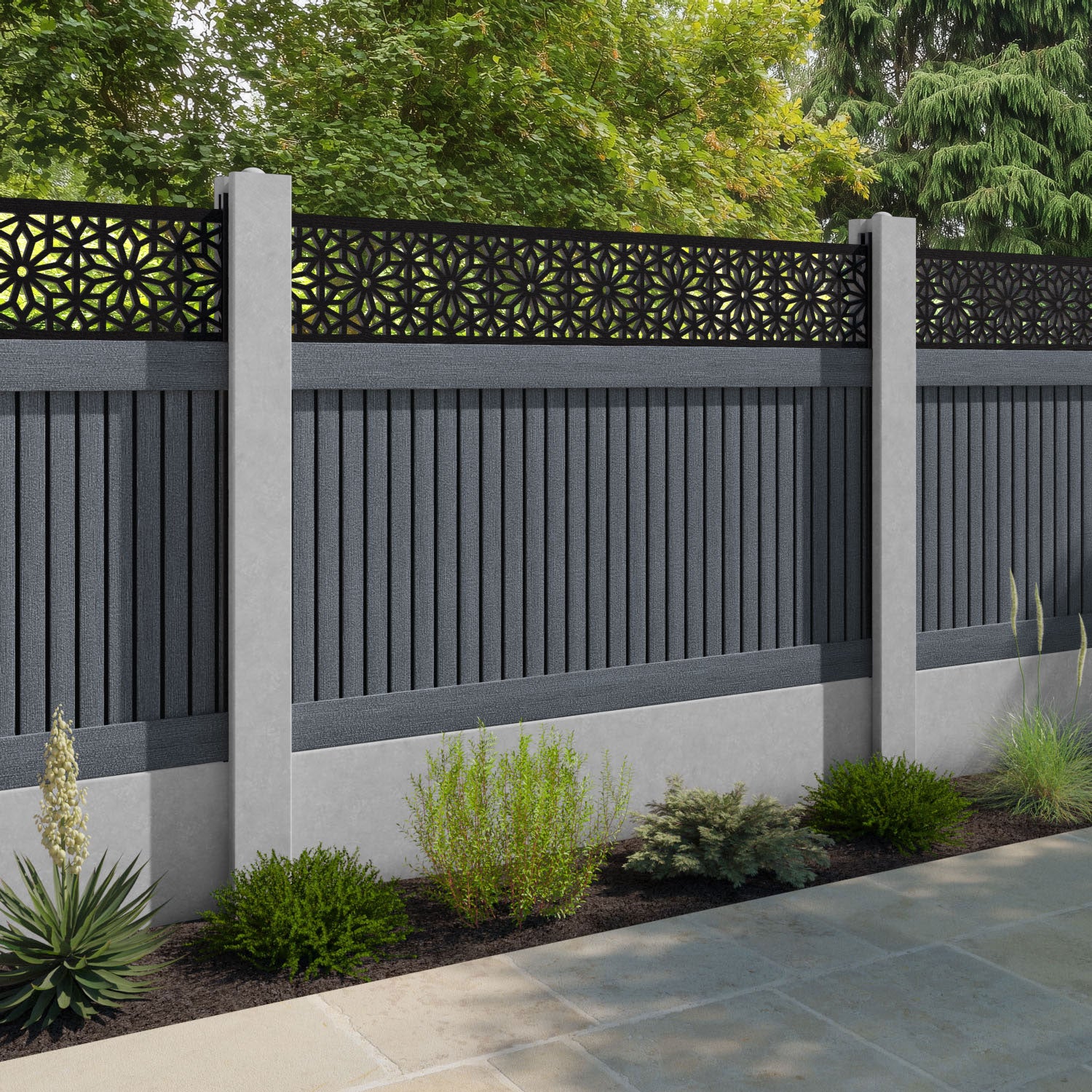 Virtis Narwa Fence Panel - Anthracite - for existing concrete posts