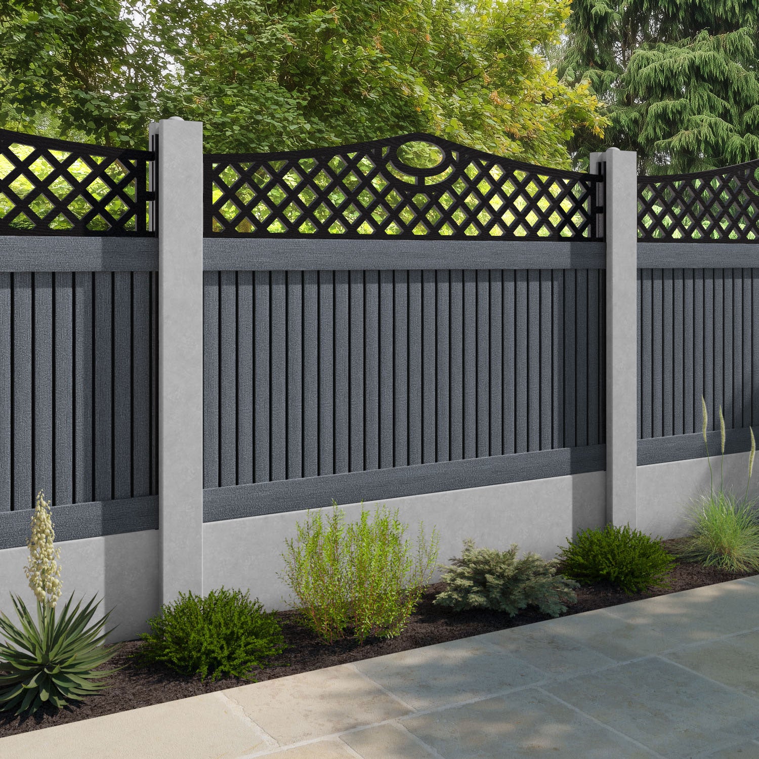 Virtis Oxford Curved Top Fence Panel - Anthracite - for existing concrete posts