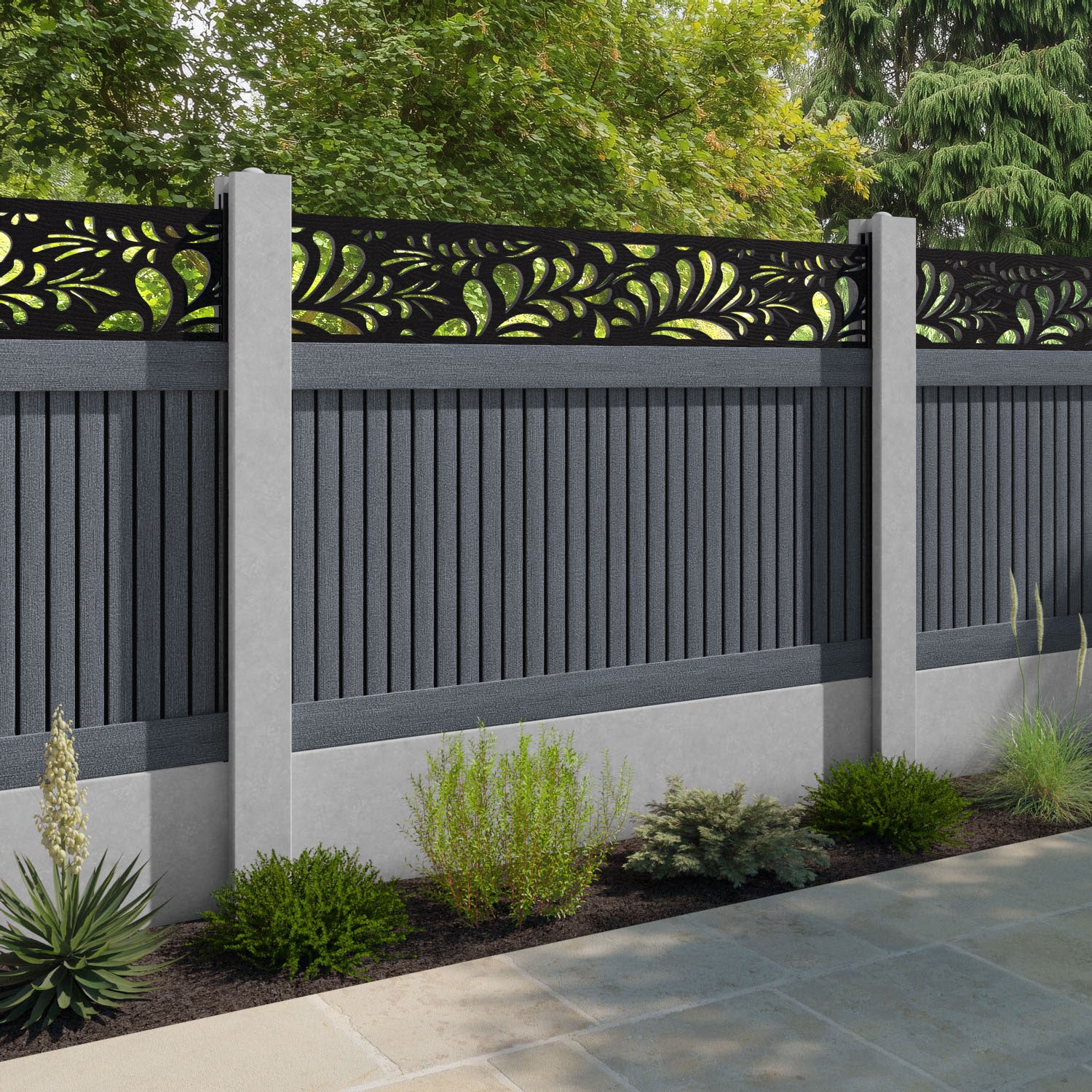 Virtis Petal Fence Panel - Anthracite - for existing concrete posts