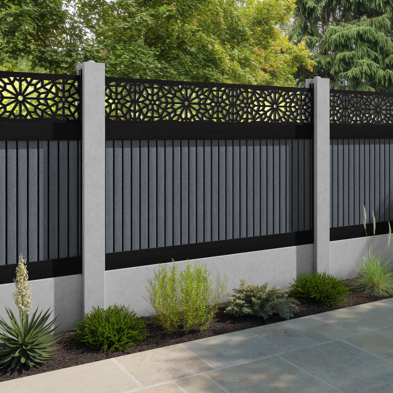 Virtis Alnara Fence Panel - Anthracite - for existing concrete posts