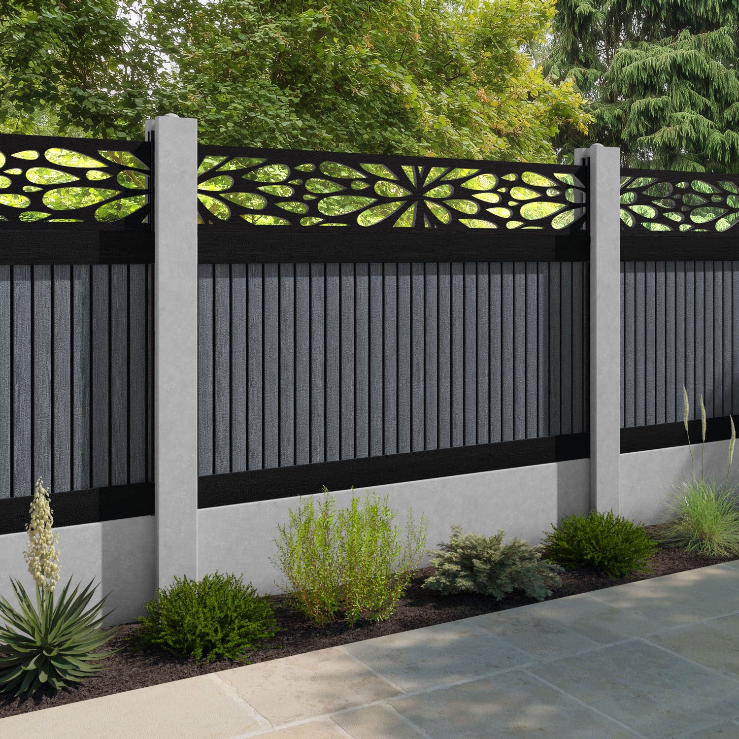 Virtis Blossom Fence Panel - Anthracite - for existing concrete posts