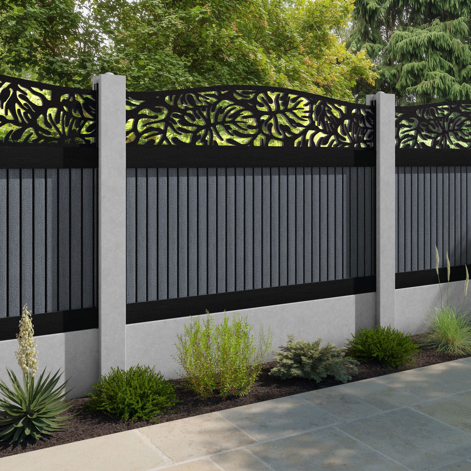 Virtis Botanic Curved Top Fence Panel - Anthracite - for existing concrete posts