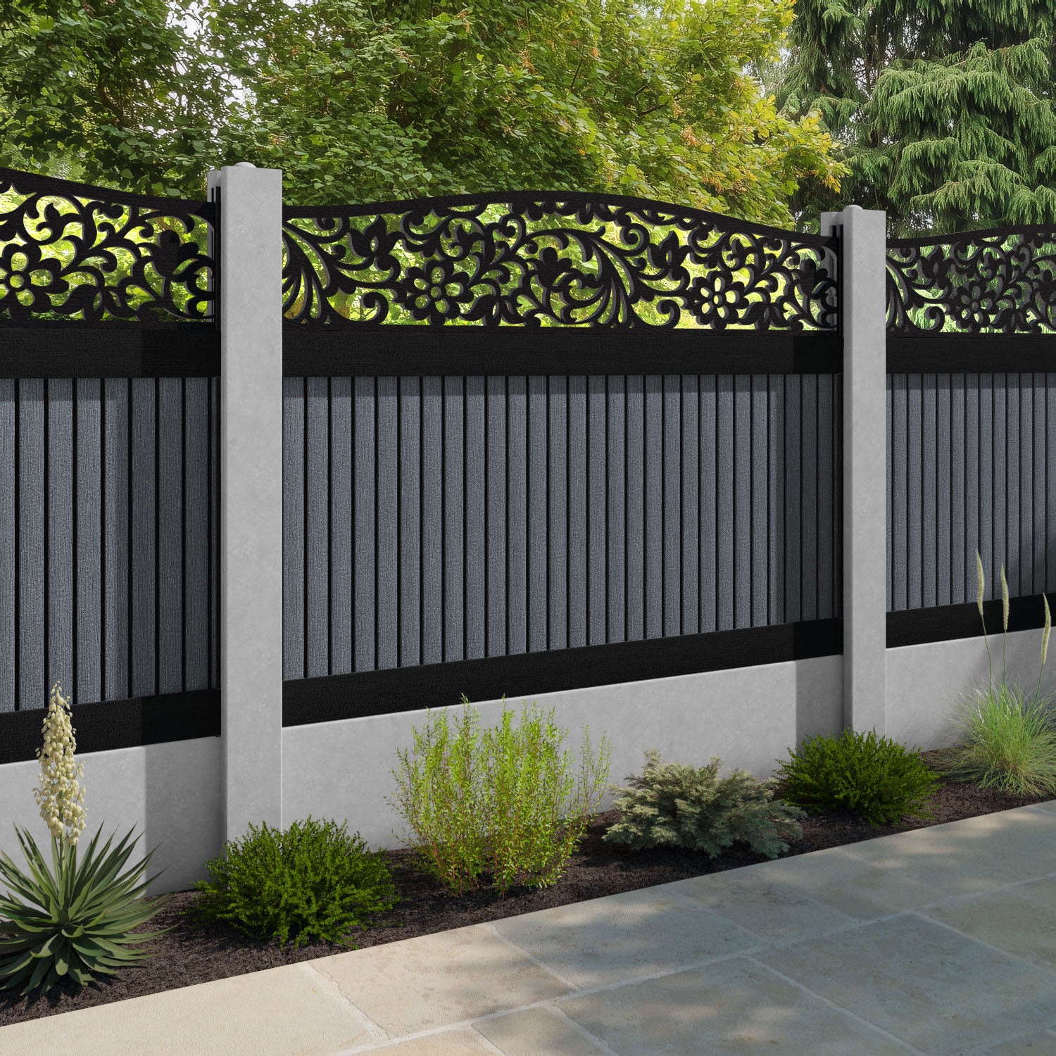 Virtis Eden Curved Top Fence Panel - Anthracite - for existing concrete posts