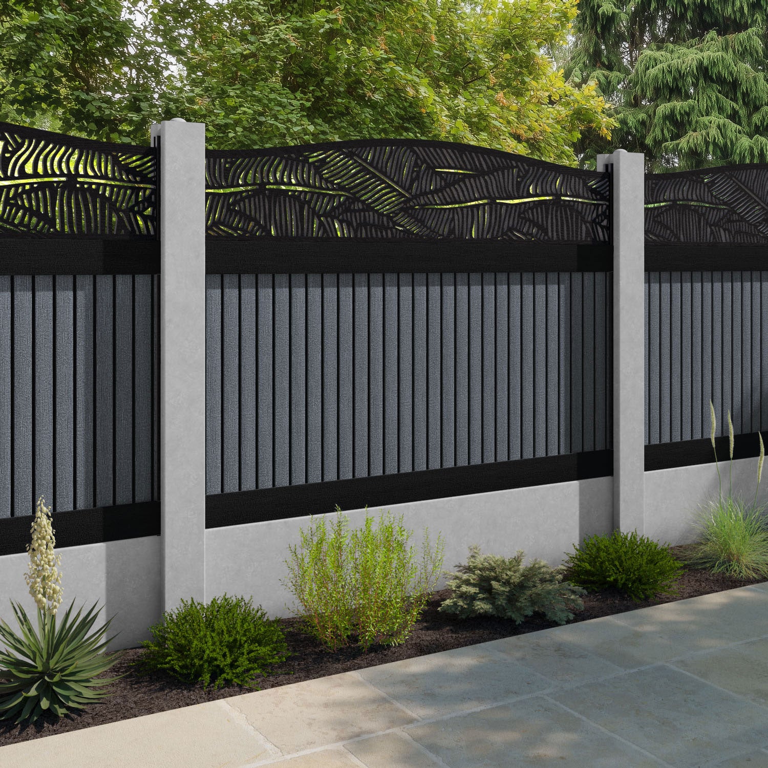 Virtis Feather Curved Top Fence Panel - Anthracite - for existing concrete posts