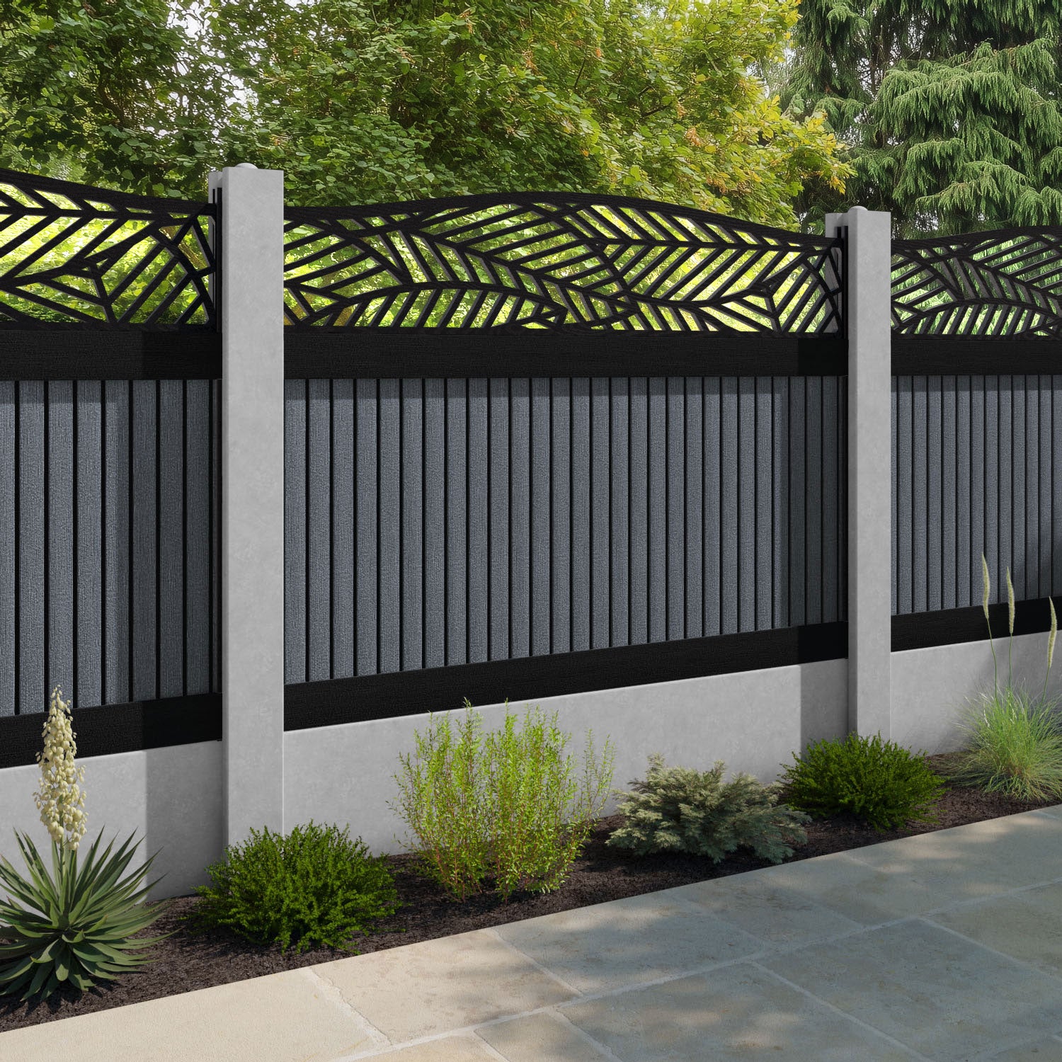 Virtis Habitat Curved Top Fence Panel - Anthracite - for existing concrete posts