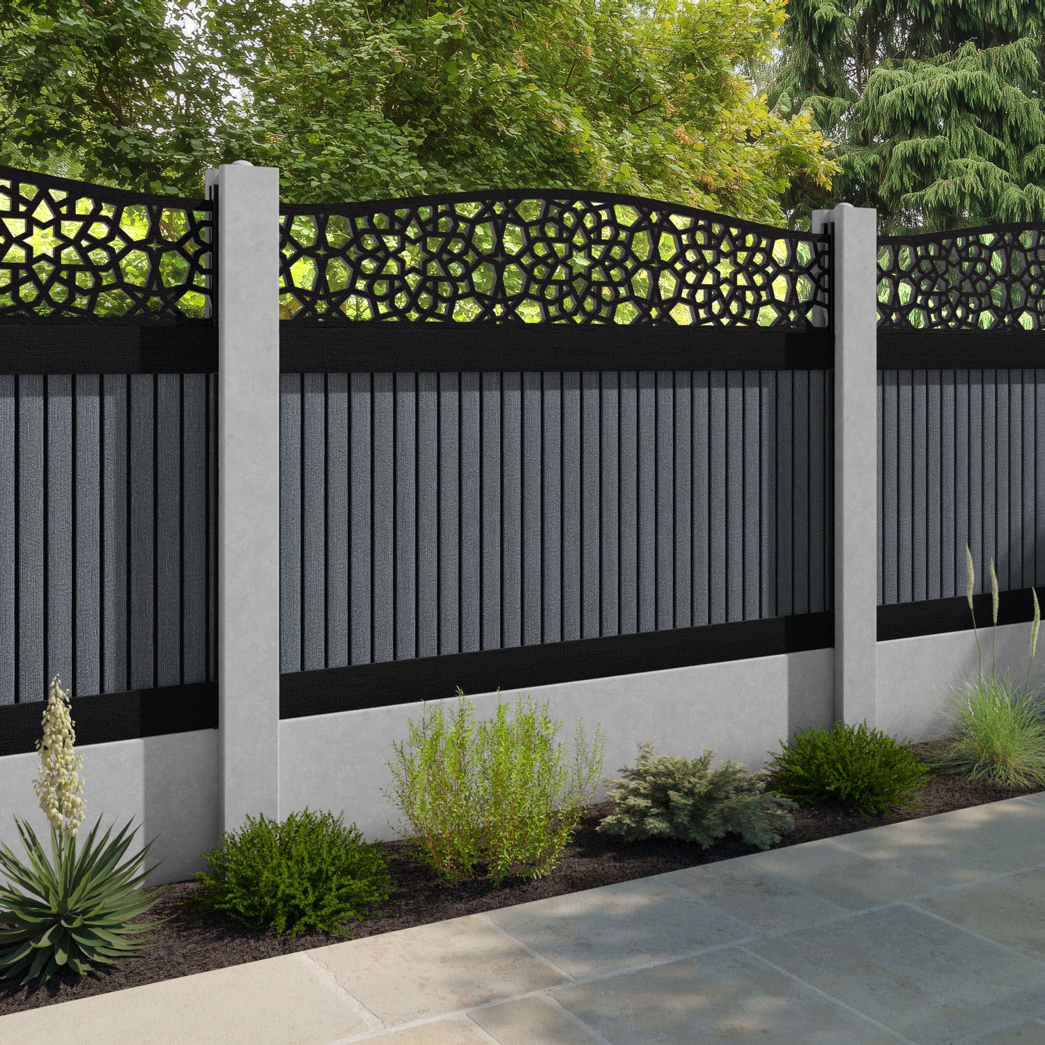 Virtis Nazira Curved Top Fence Panel - Anthracite - for existing concrete posts