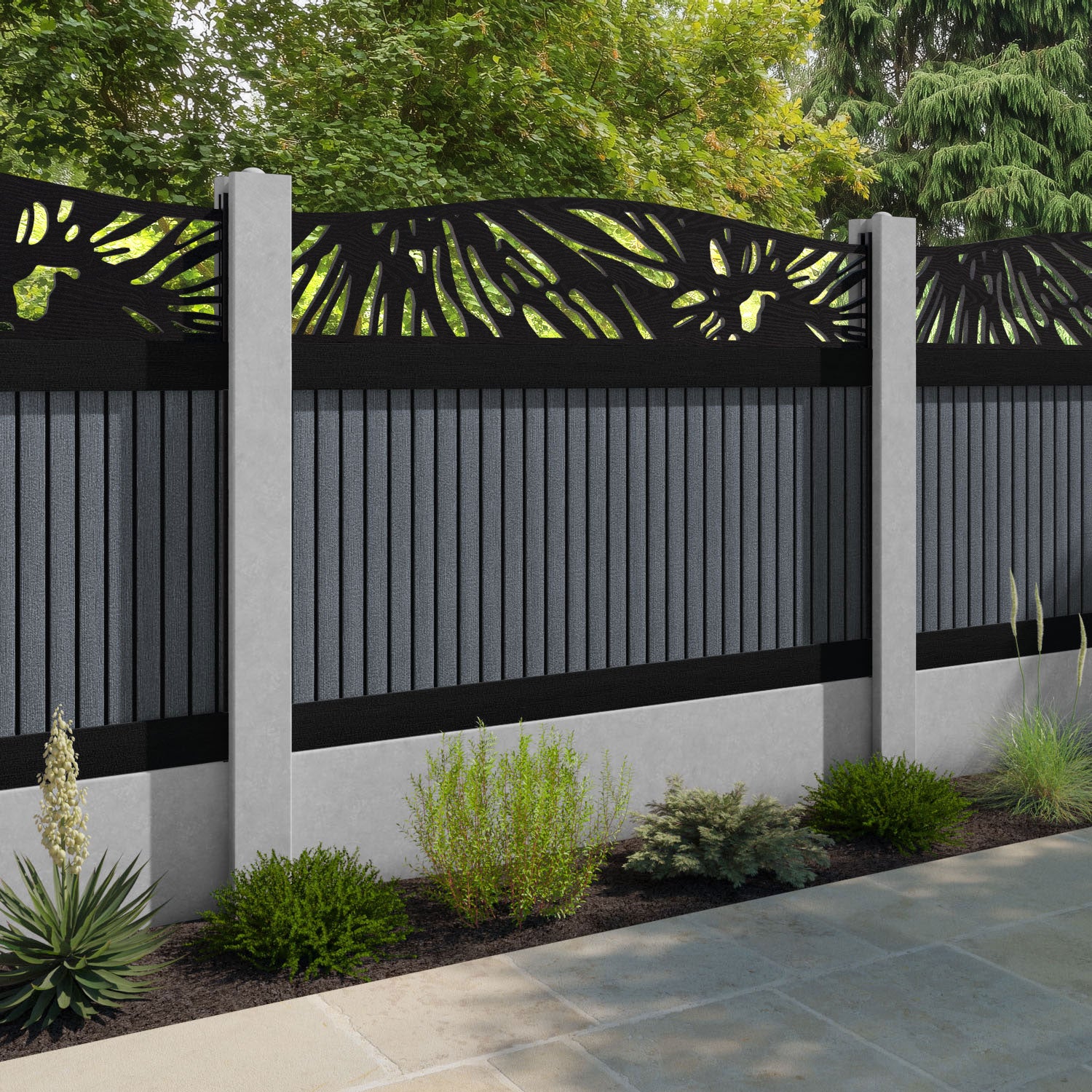 Virtis Poppy Curved Top Fence Panel - Anthracite - for existing concrete posts