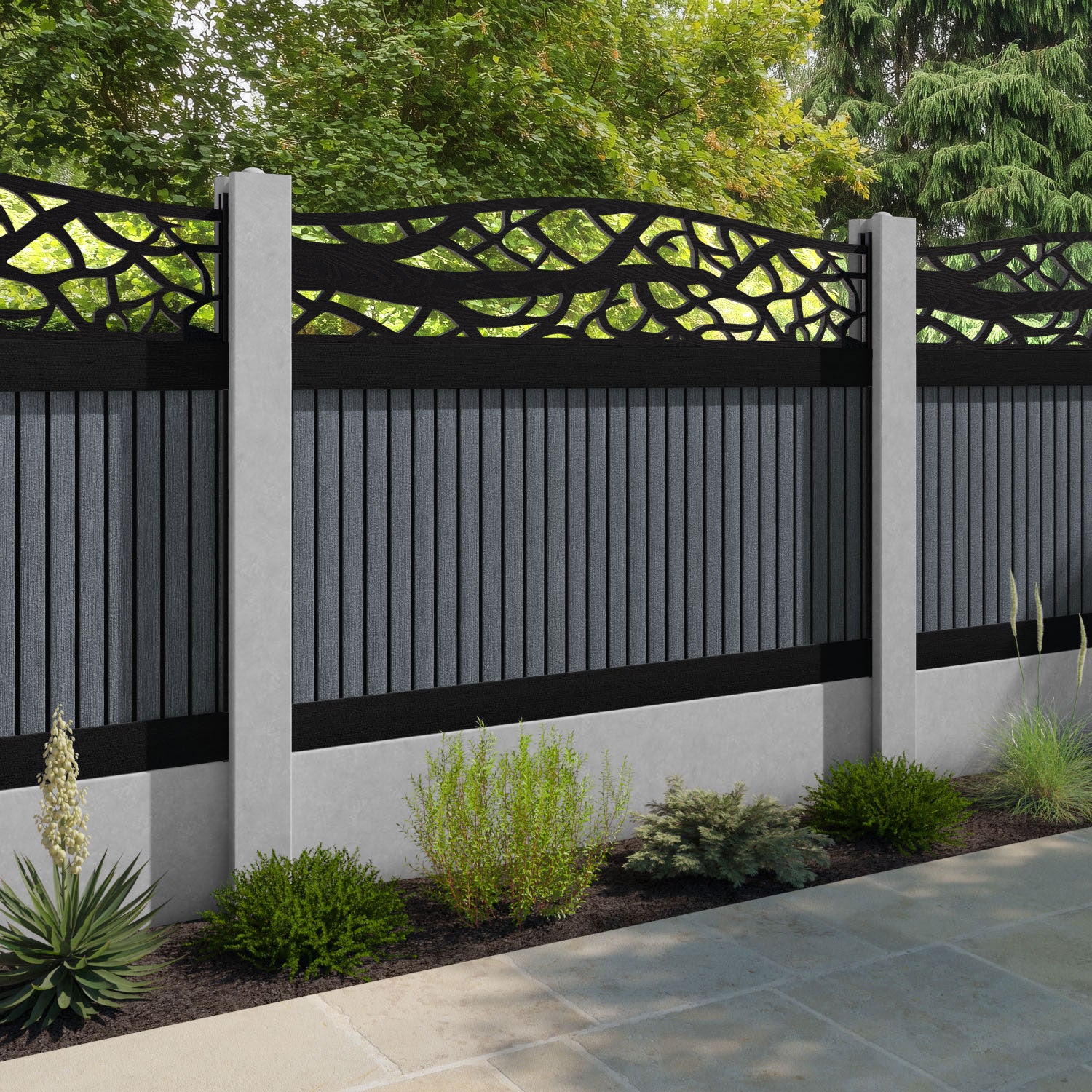 Virtis Twilight Curved Top Fence Panel - Anthracite - for existing concrete posts