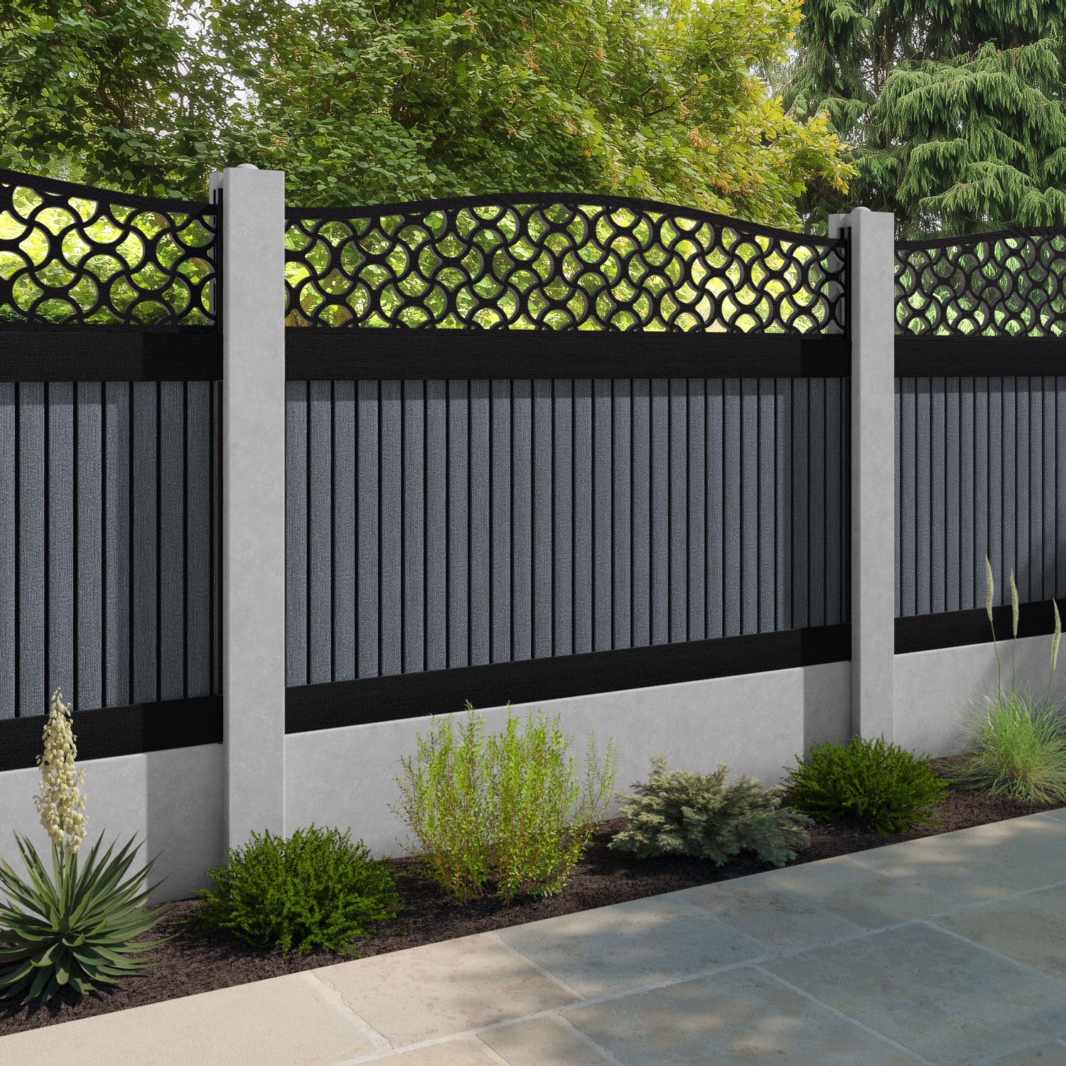 Virtis Vida Curved Top Fence Panel - Anthracite - for existing concrete posts