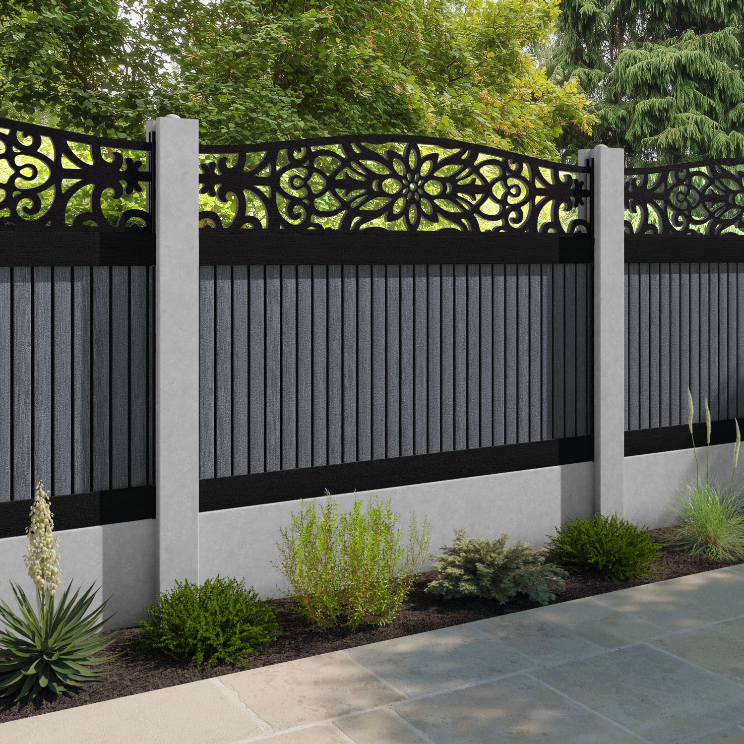 Virtis Windsor Curved Top Fence Panel - Anthracite - for existing concrete posts