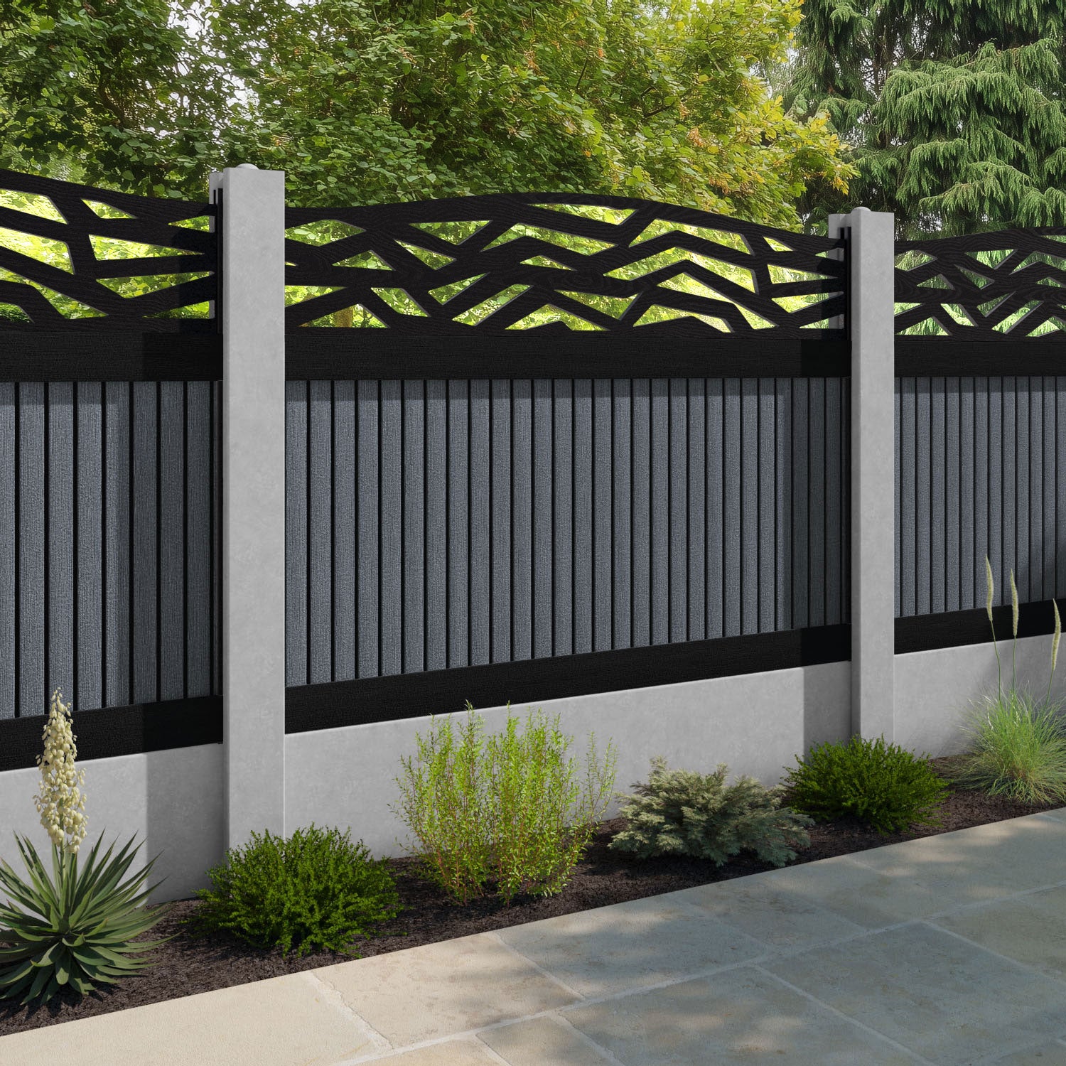 Virtis Zenith Curved Top Fence Panel - Anthracite - for existing concrete posts