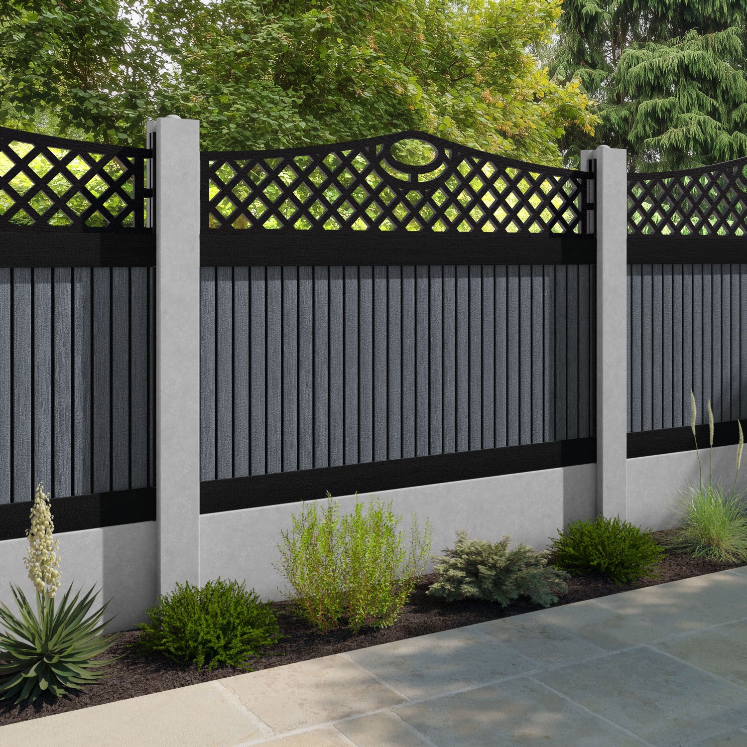 Virtis Oxford Curved Top Fence Panel - Anthracite - for existing concrete posts