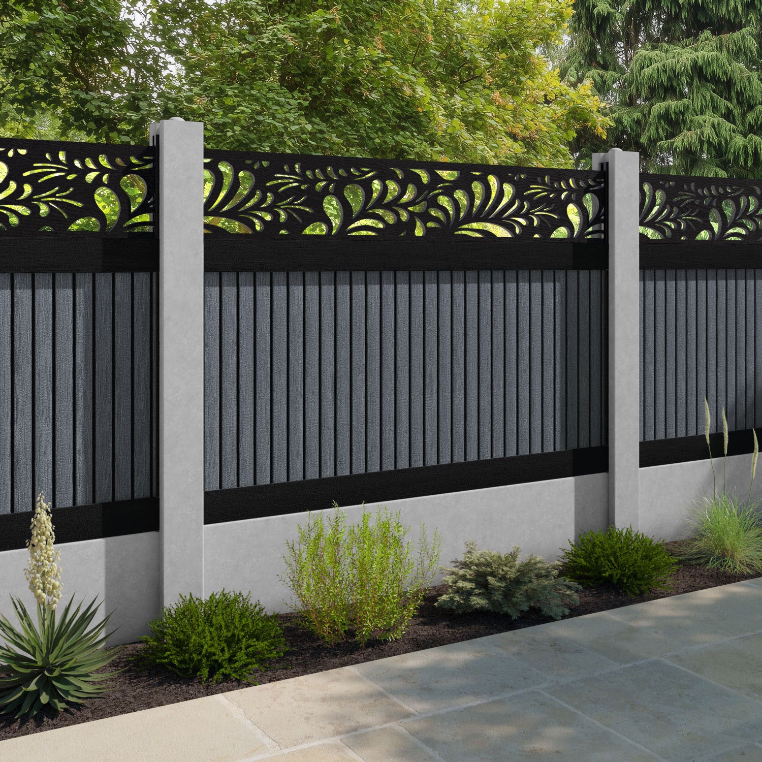 Virtis Petal Fence Panel - Anthracite - for existing concrete posts