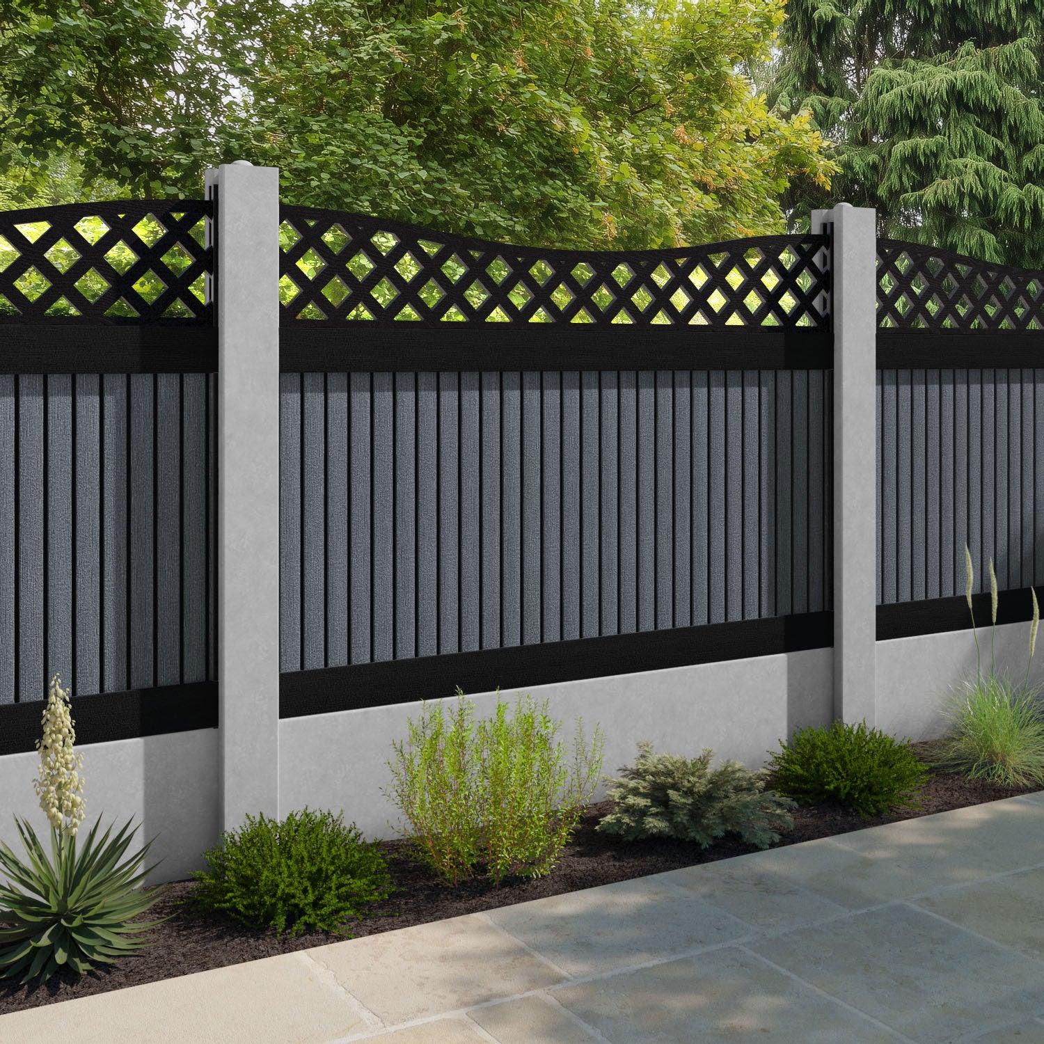 Virtis Low Wave Fence Panel - Anthracite - for existing concrete posts