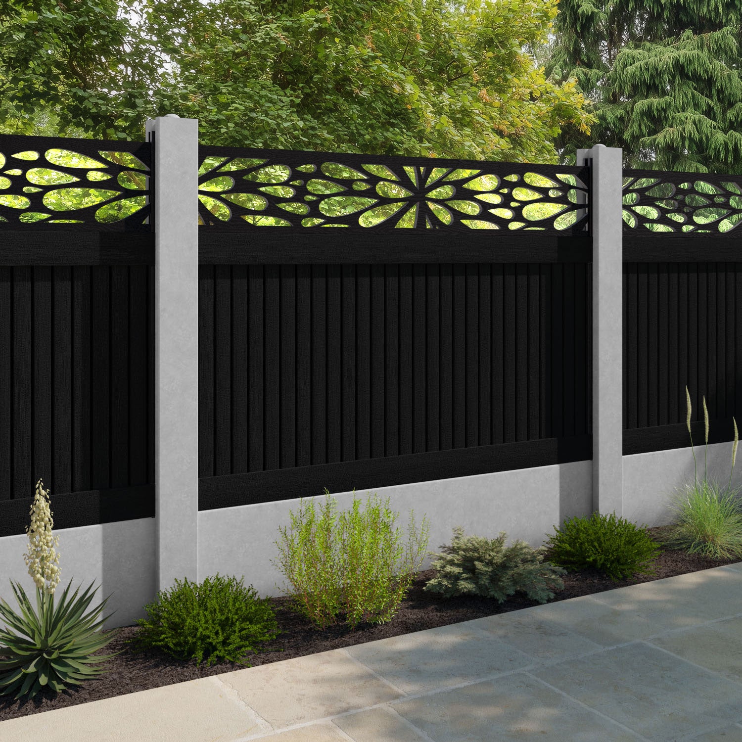 Virtis Blossom Fence Panel - Black - for existing concrete posts